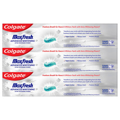 Close-up of Colgate Max Fresh Clean Mint toothpaste tube