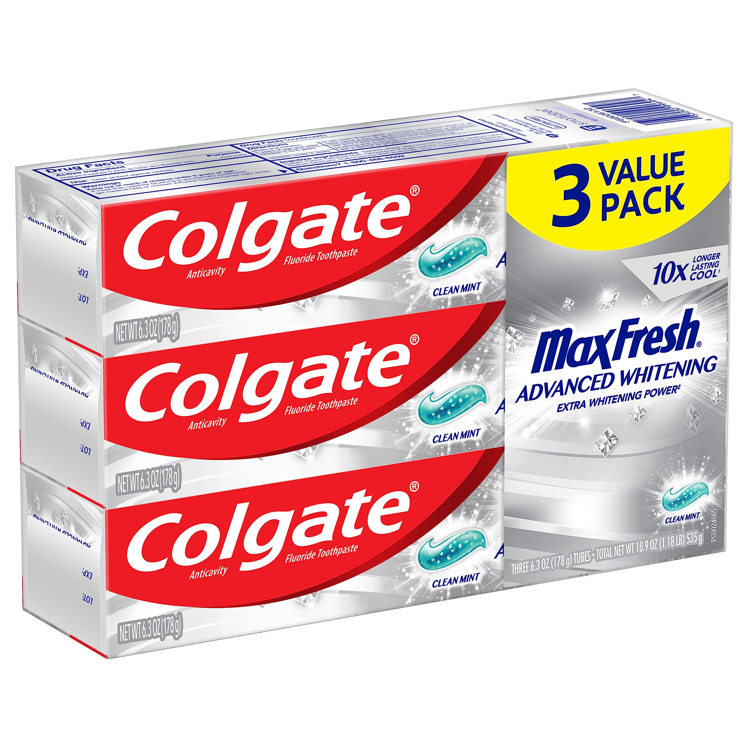 Colgate Max Fresh Advanced Whitening toothpaste Clean Mint 3-pack box