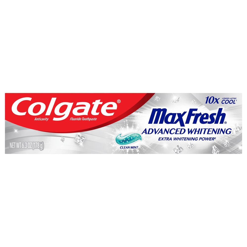 Front view of Colgate Max Fresh Clean Mint toothpaste tubes