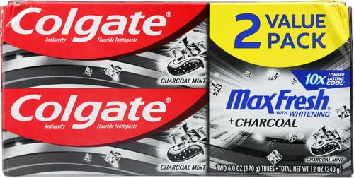 Tube of Colgate Max Fresh Charcoal Mint toothpaste