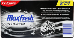 Front view of Colgate Max Fresh Charcoal Mint 2-pack packaging