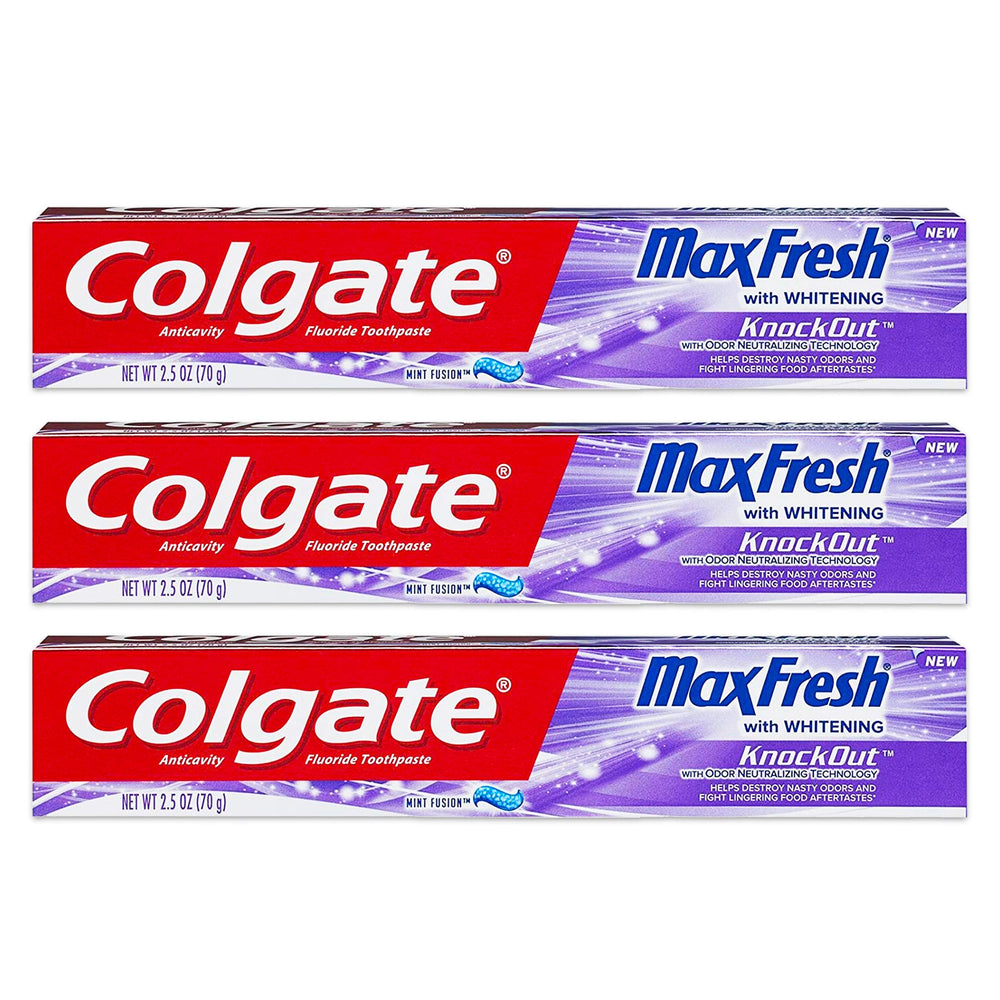 Colgate Max Fresh KnockOut Gel Toothpaste 2.5 oz – front view (pack of 3)