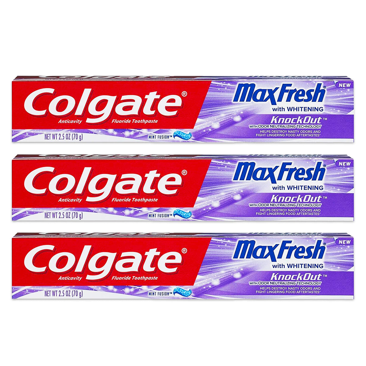 Colgate Max Fresh KnockOut Gel Toothpaste 2.5 oz – front view (pack of 3)
