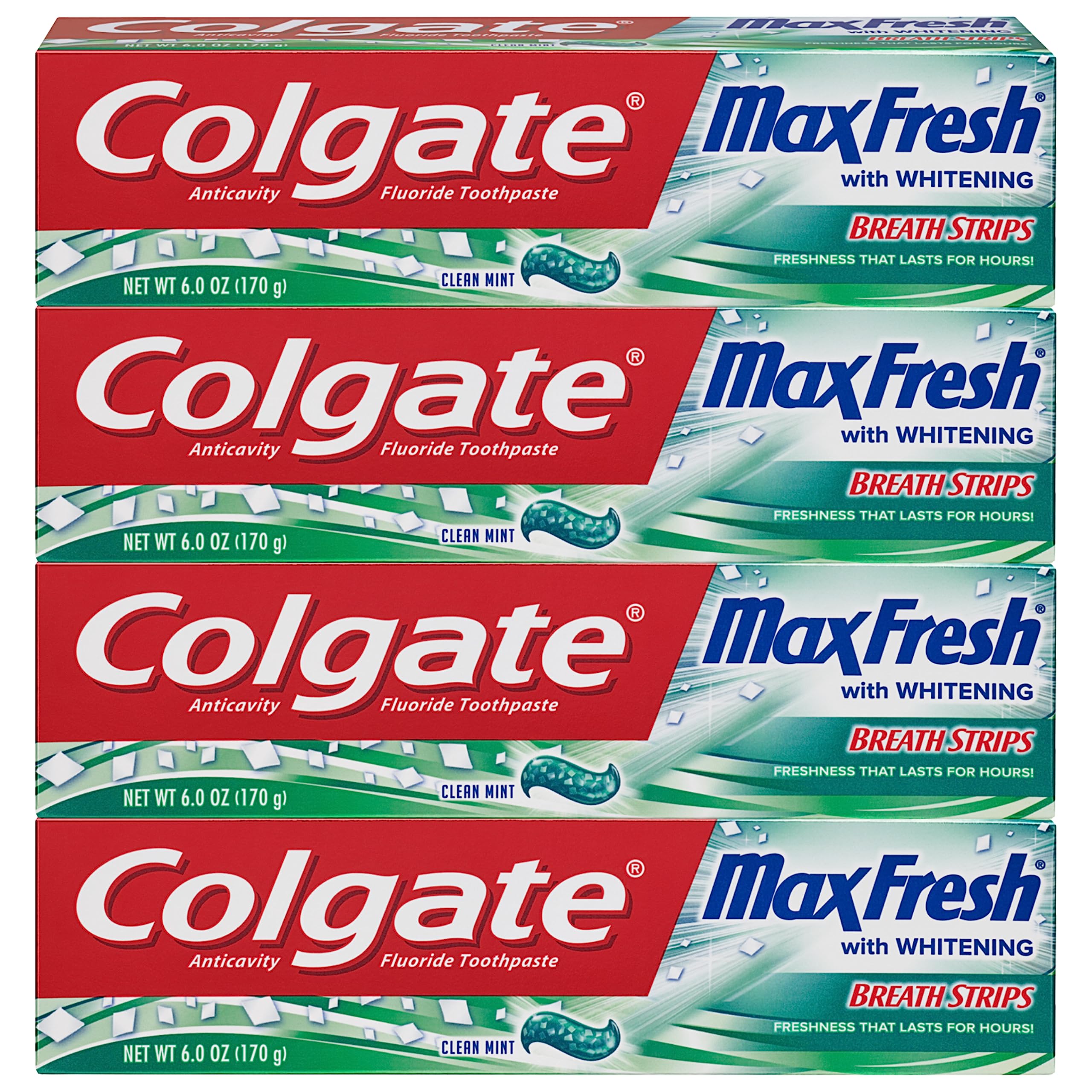 Colgate Max Fresh Toothpaste with Breath Strips – Clean Mint, 6 oz tube, 4-pack – product image 1