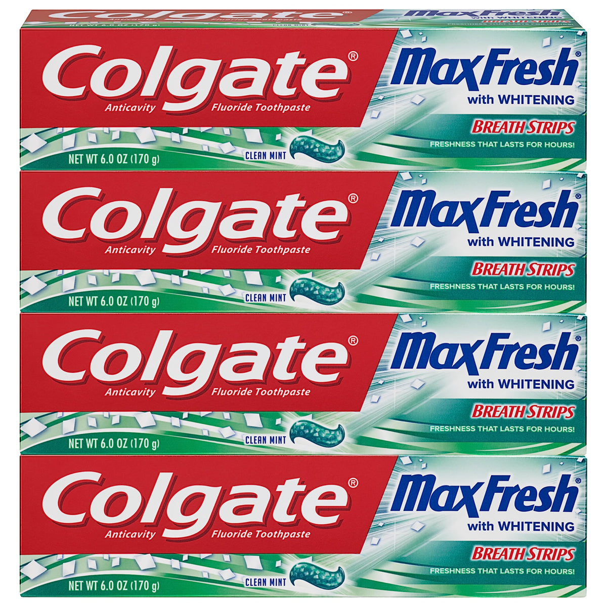 Colgate Max Fresh Toothpaste with Breath Strips – Clean Mint, 6 oz tube, 4-pack – product image 1