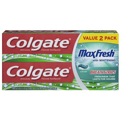 Colgate Max Fresh Whitening Toothpaste with Breath Strips Clean Mint 6 oz tube (2 Pack) front view