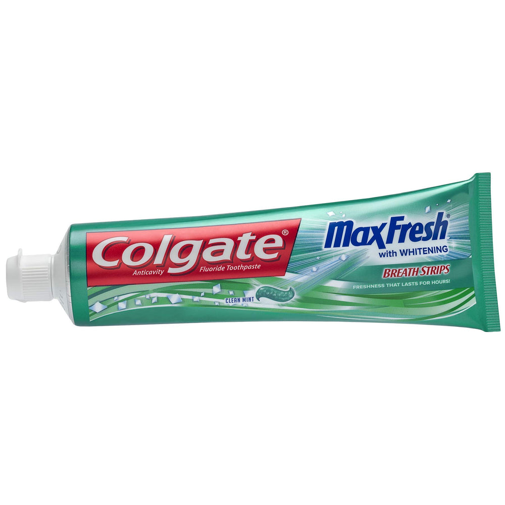 Colgate Max Fresh Clean Mint packaging with two tubes in 6 oz size