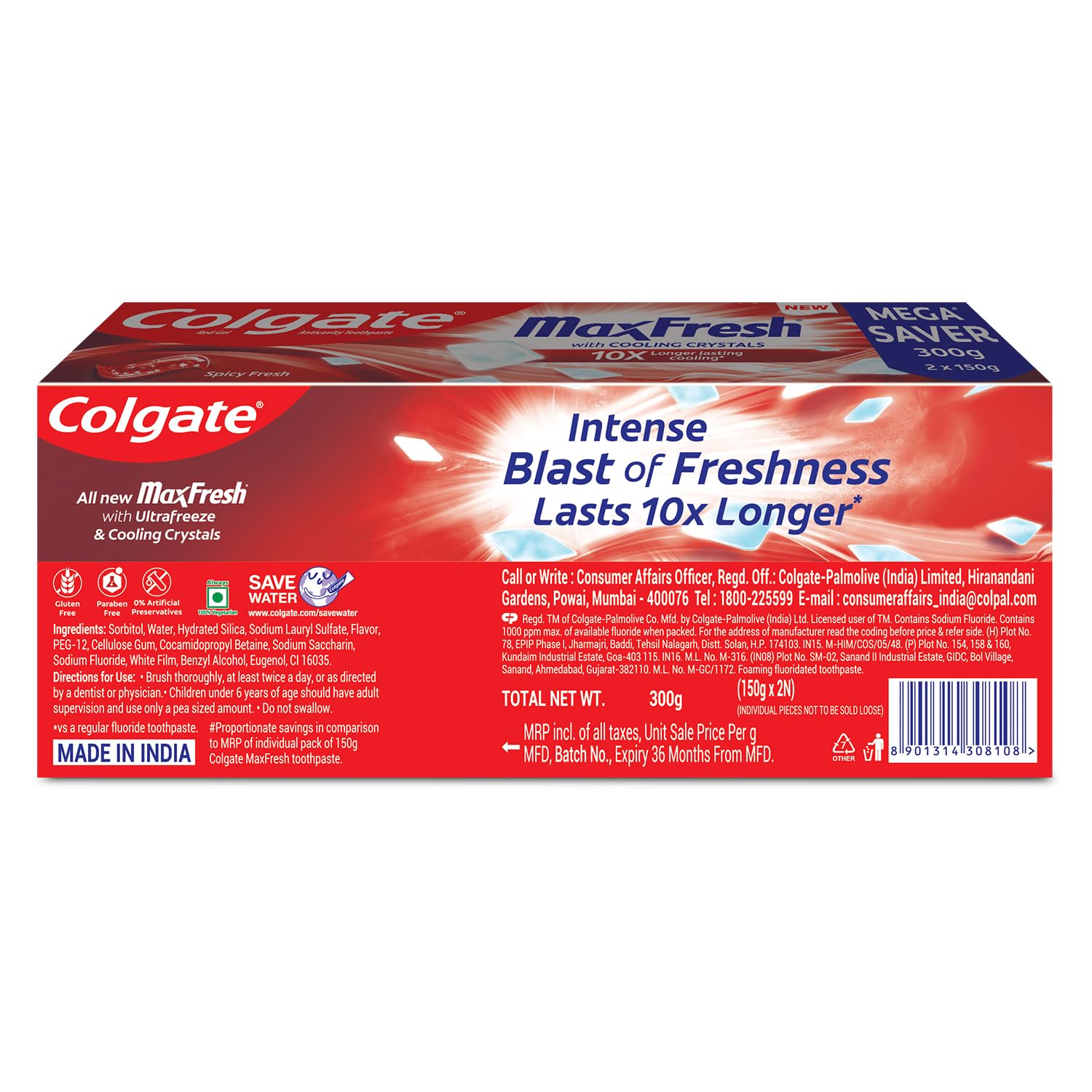 Combo pack showing 2 x 150g tubes of Colgate MaxFresh