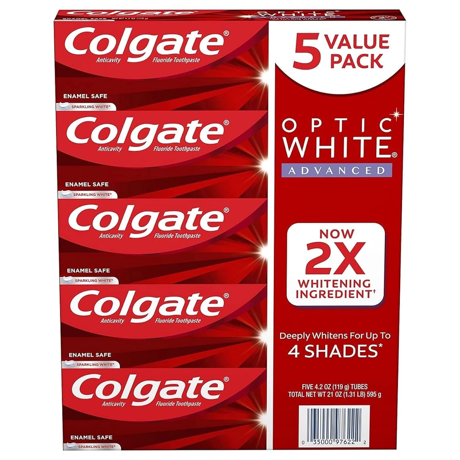 Colgate Optic White Advanced Teeth Whitening Toothpaste Sparkling White 21 oz package