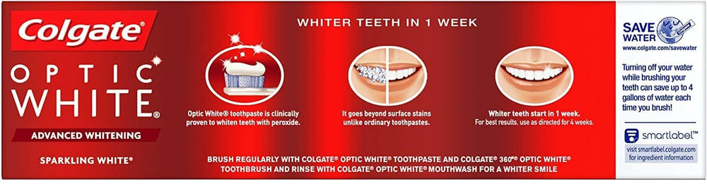 2% Hydrogen Peroxide whitening formula on Colgate Optic White packaging