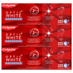 Three tubes of Colgate Optic White Advanced Vibrant Clean toothpaste