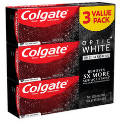Back packaging of enamel-safe 3-pack Colgate toothpaste