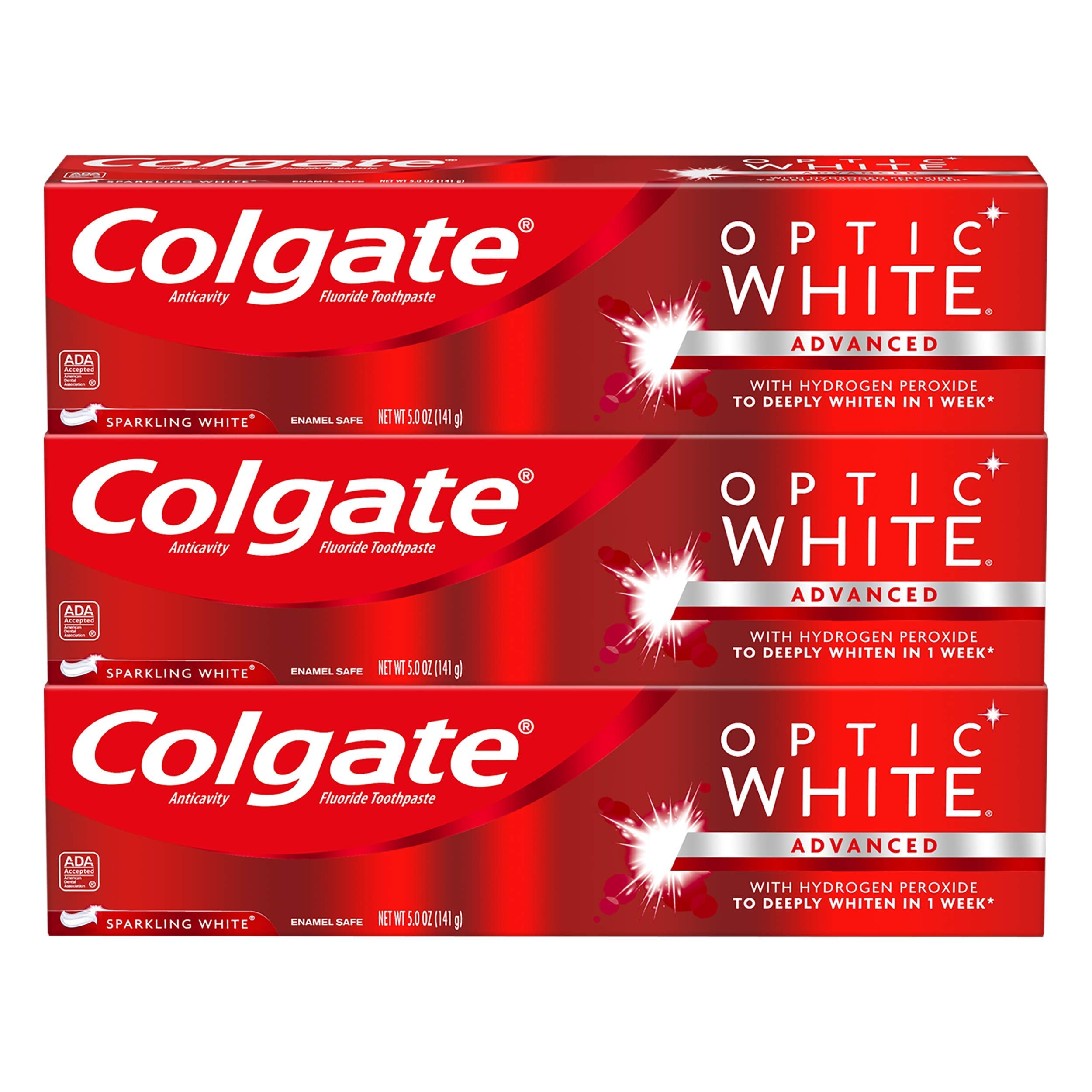 Colgate Optic White Sparkling Mint toothpaste two-pack box