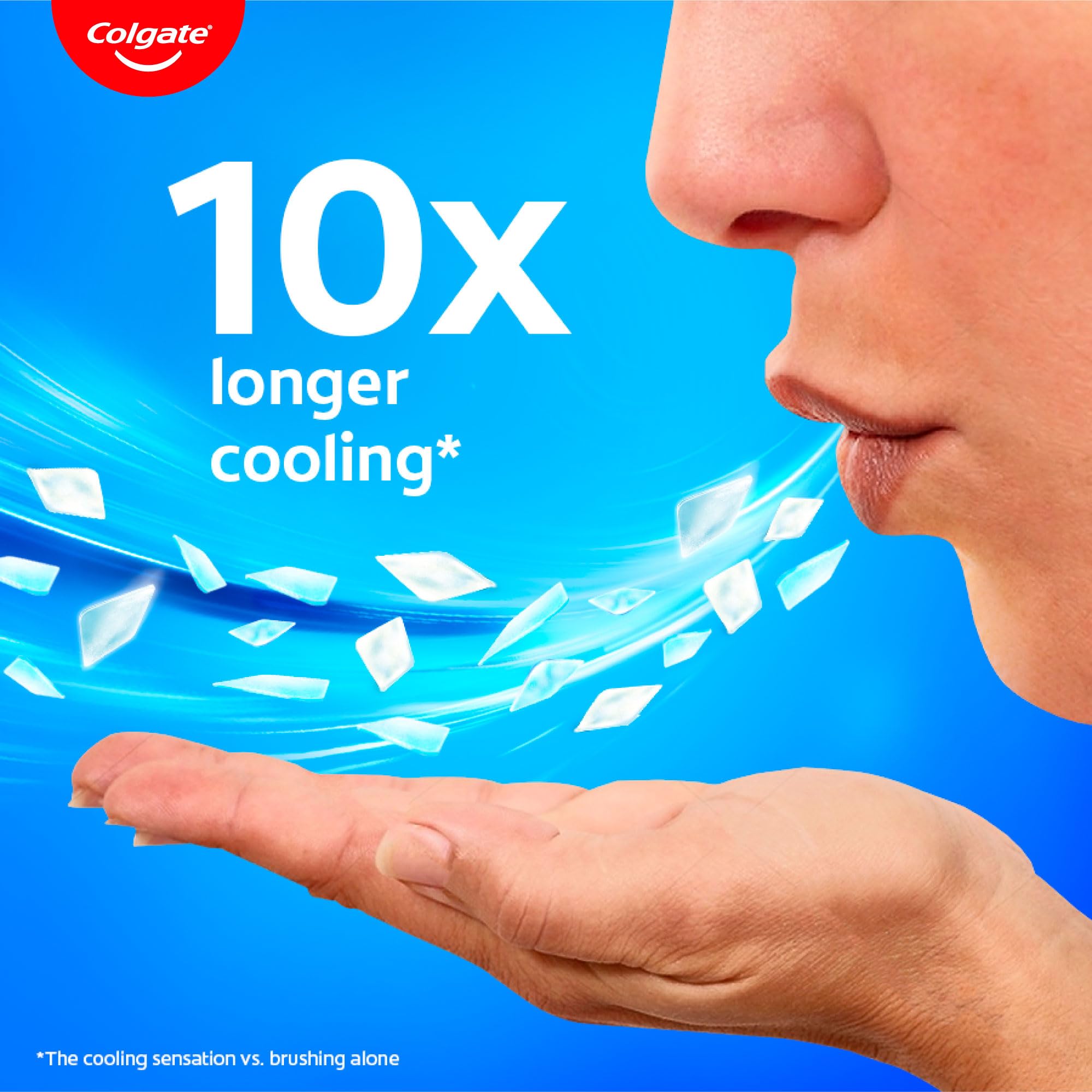 Minty splash background with Colgate Plax 250ml bottle