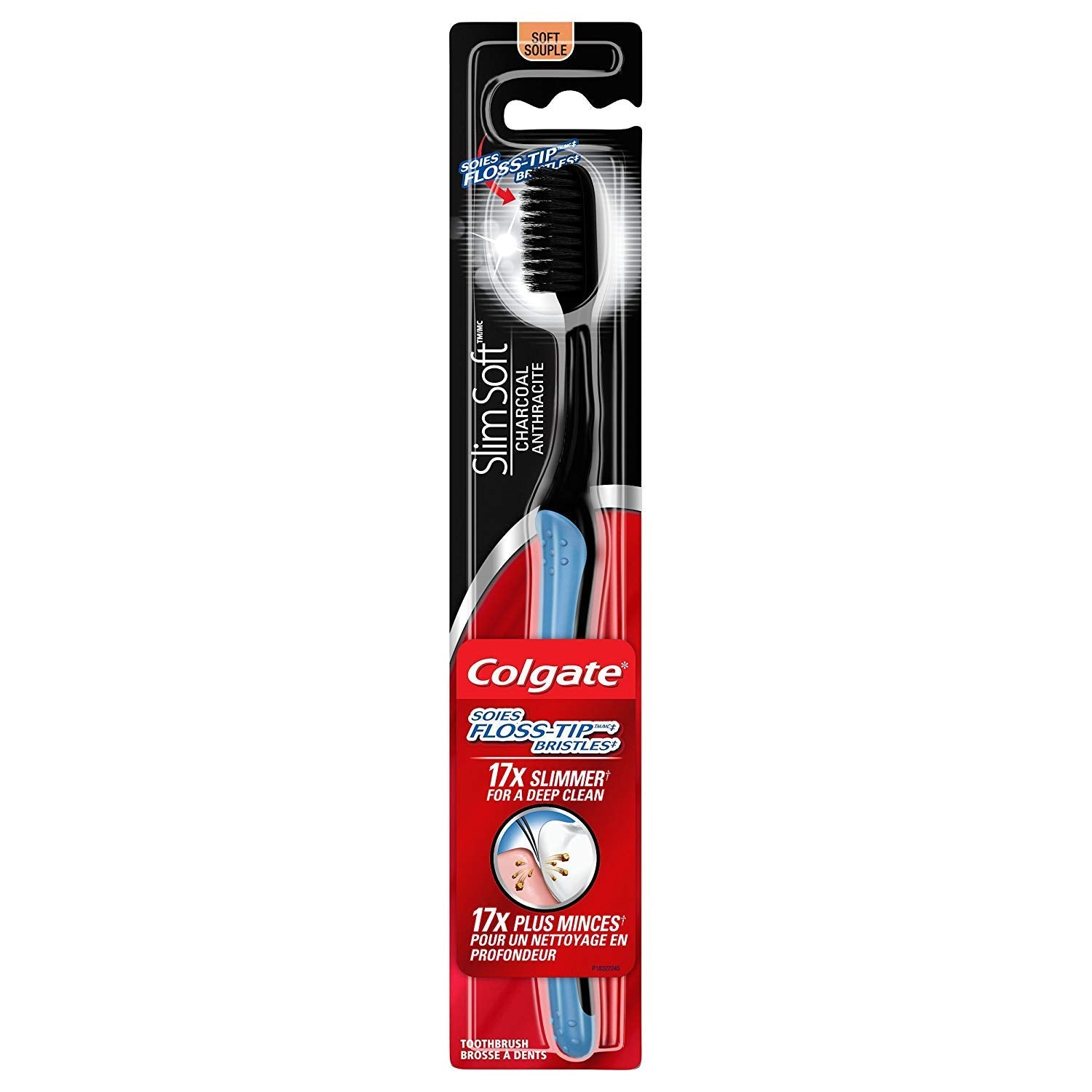 Set of four Colgate Slimsoft charcoal toothbrushes (black)