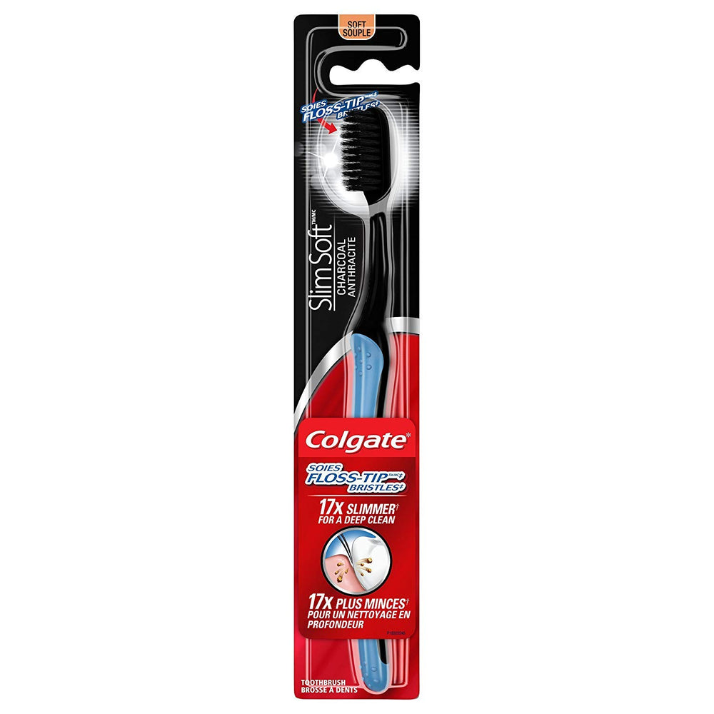 Set of four Colgate Slimsoft charcoal toothbrushes (black)