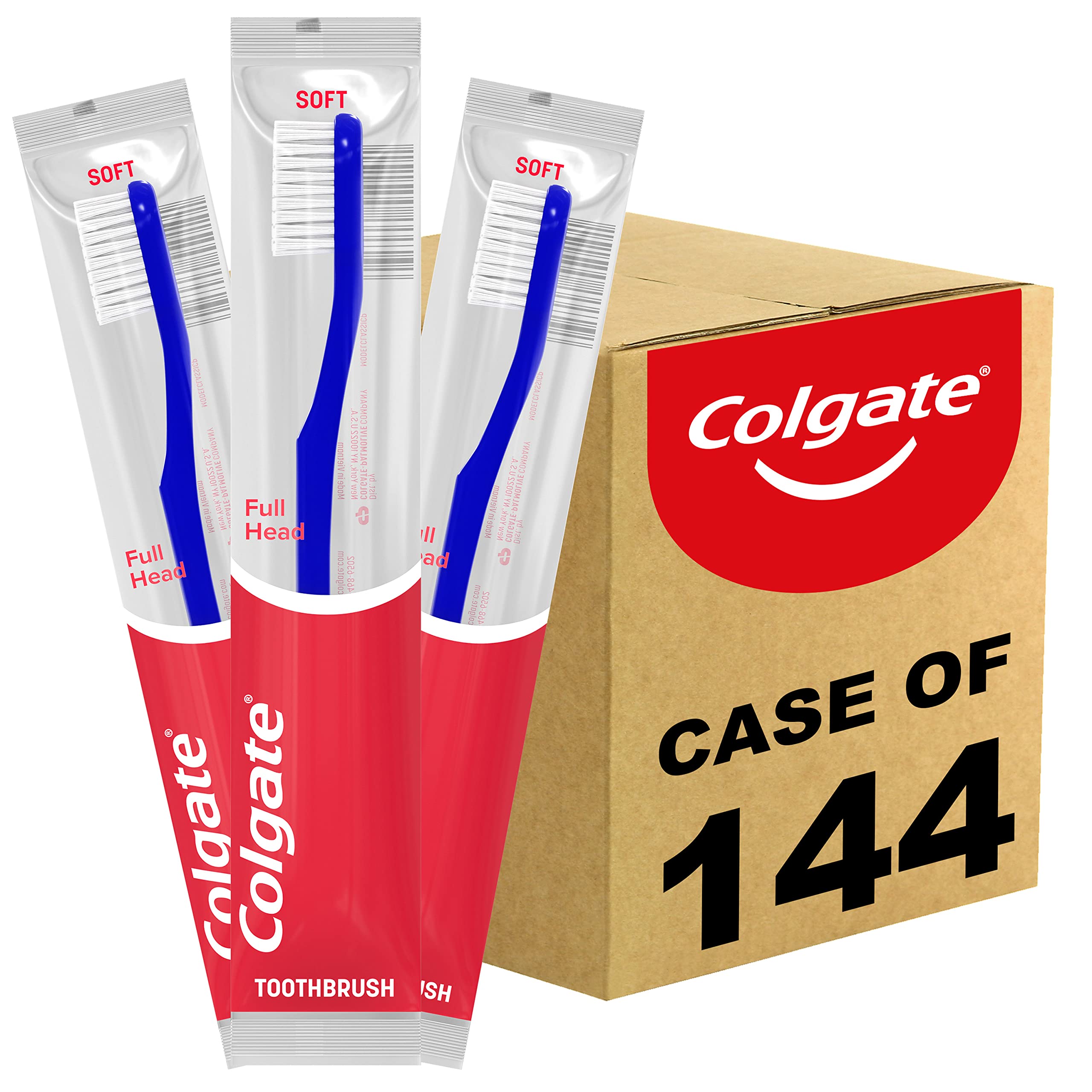 Colgate soft toothbrushes inside bulk case 144, full head