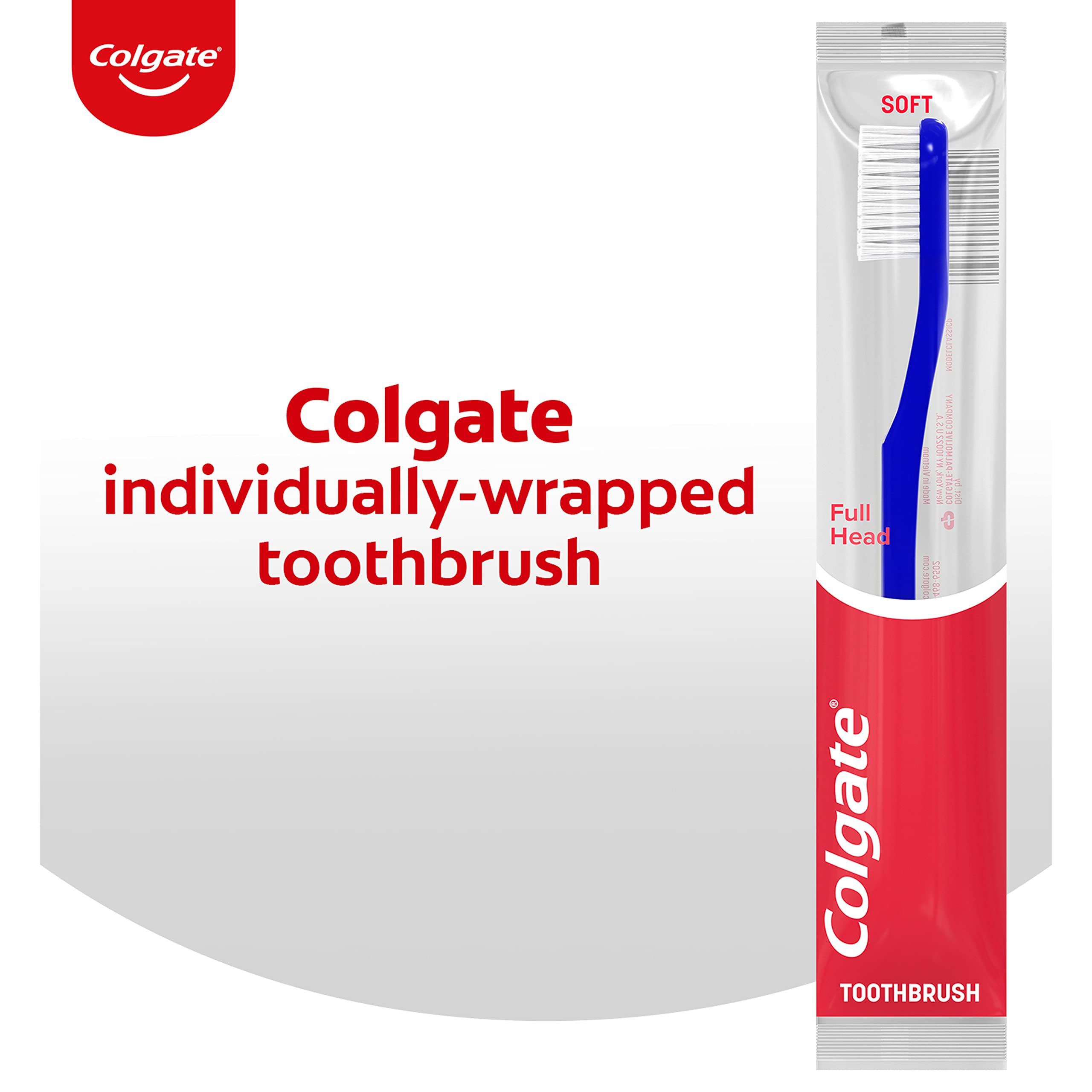 Back view of 144-pack Colgate soft toothbrushes, individually wrapped