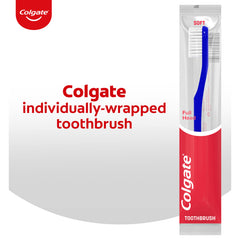 Back view of 144-pack Colgate soft toothbrushes, individually wrapped