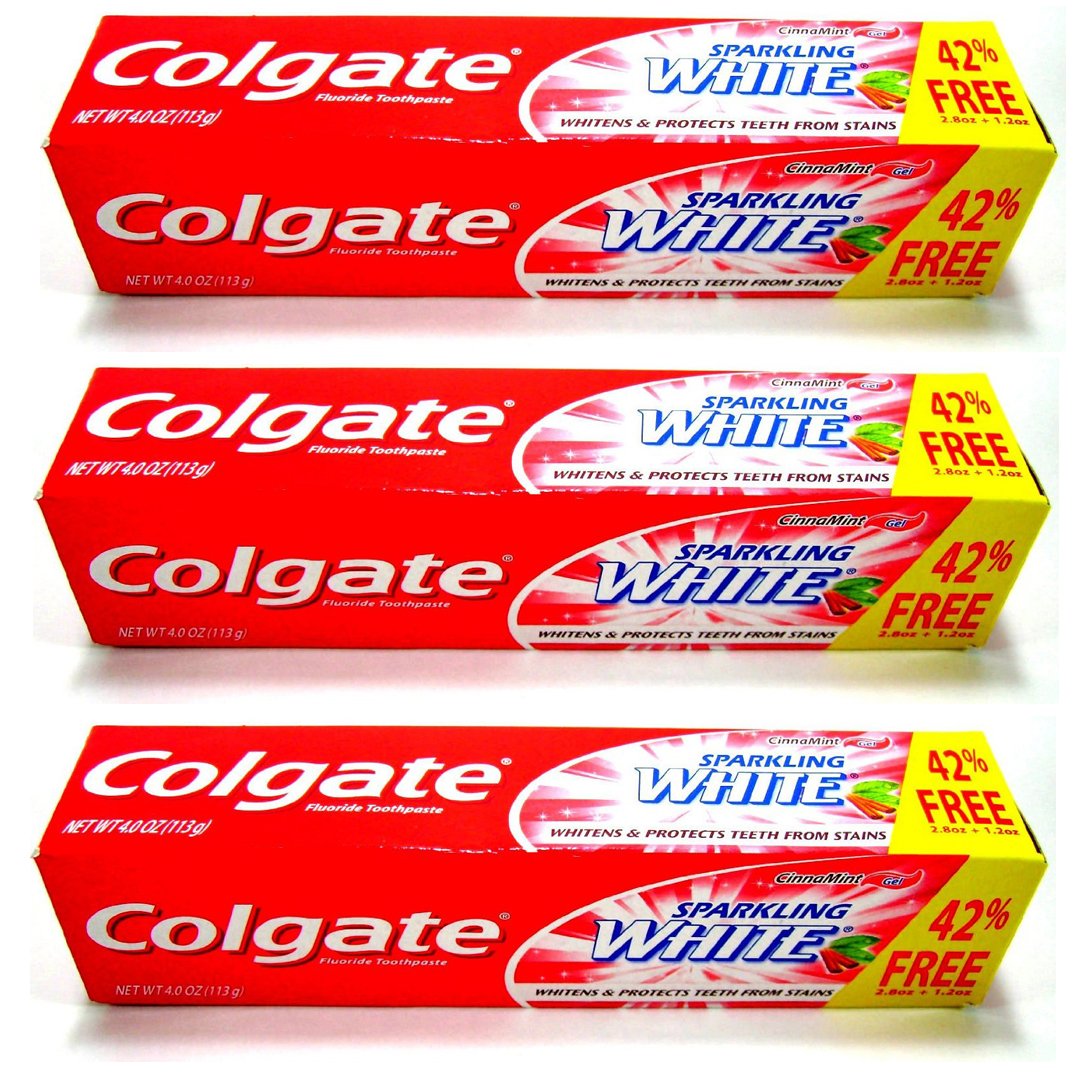 Colgate Sparkling White Cinnamint Gel Toothpaste - Pack of 3, 4 oz each