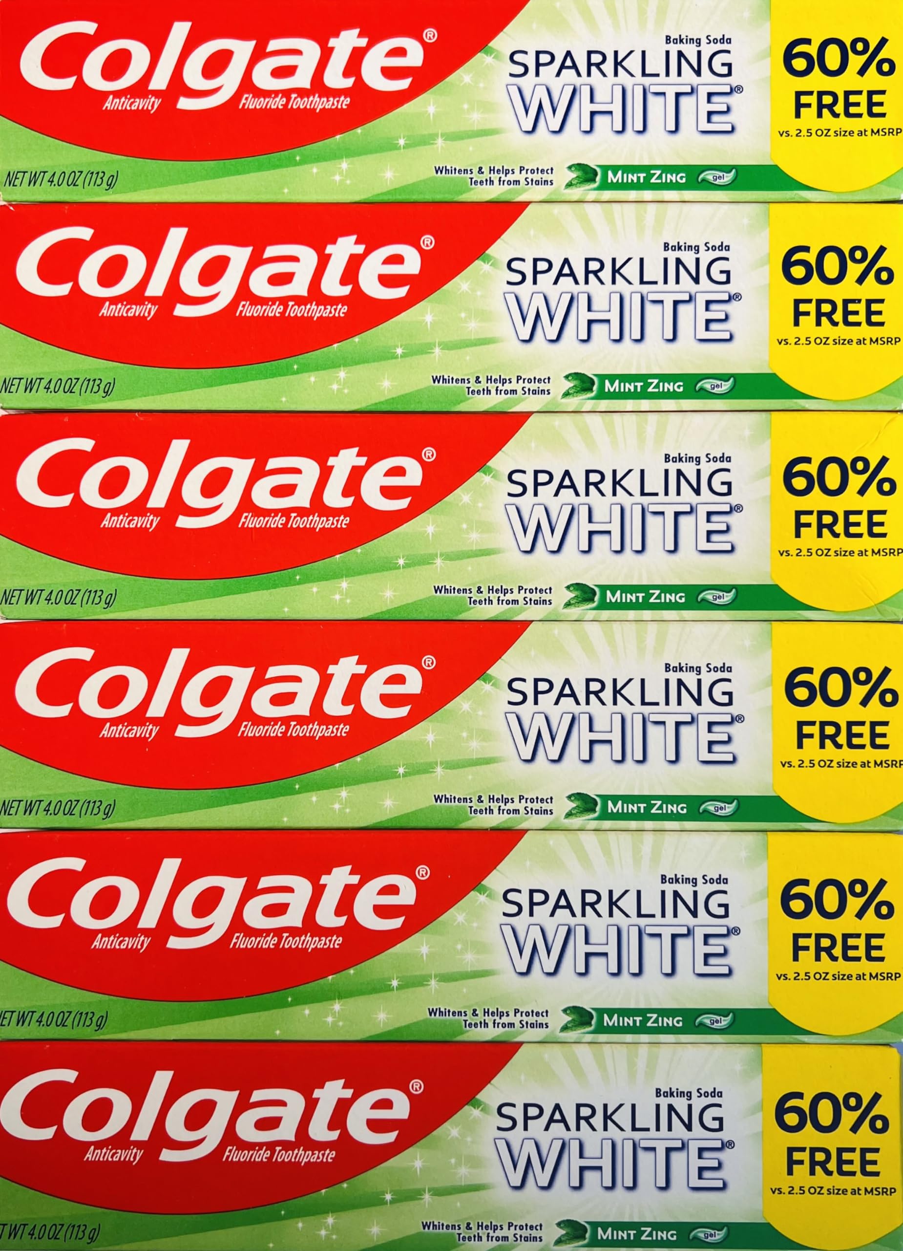 Colgate Sparkling White Mint toothpaste 4 oz tubes in 6-pack – image 1