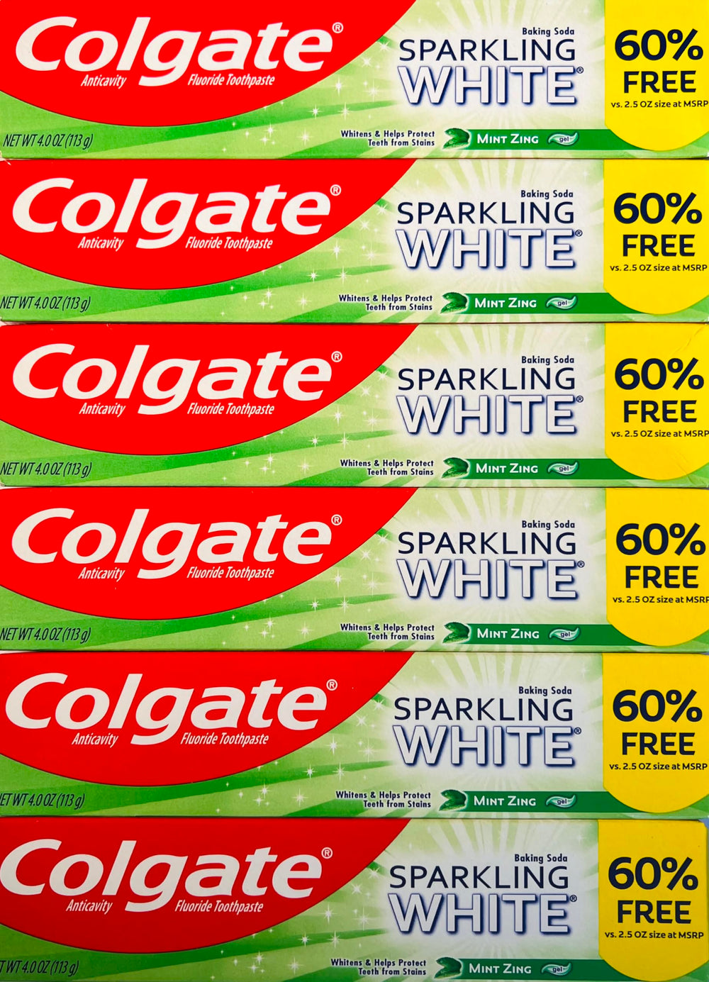 Colgate Sparkling White Mint toothpaste 4 oz tubes in 6-pack – image 1