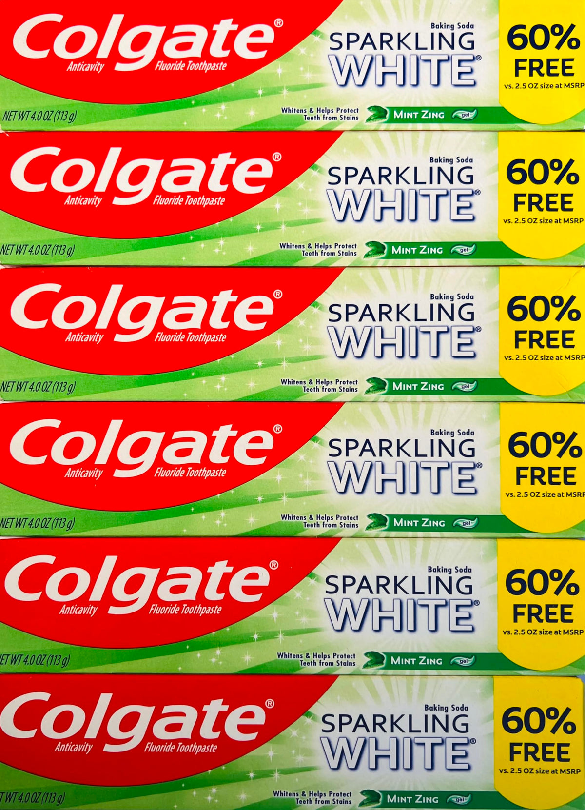 Colgate Sparkling White Mint toothpaste 4 oz tubes in 6-pack – image 1