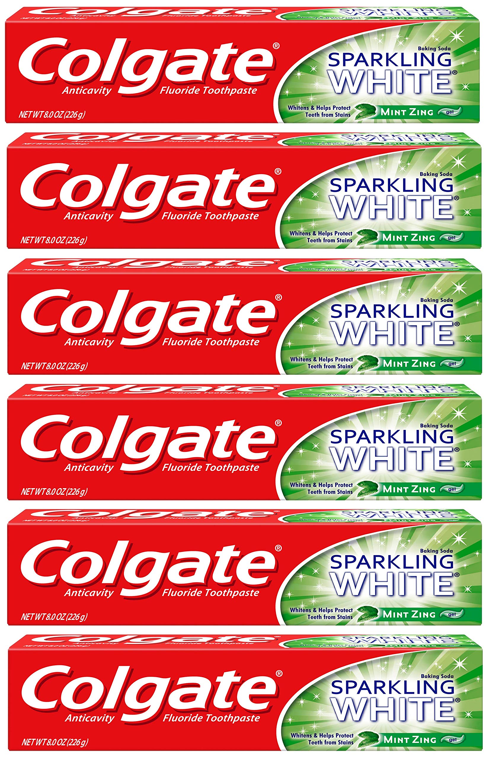 Colgate Sparkling White Mint toothpaste 8 oz 6-pack packaging