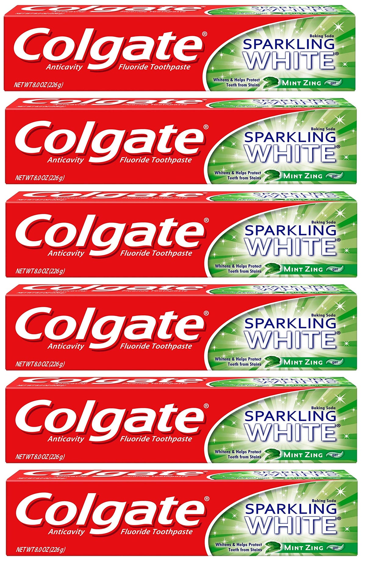 Colgate Sparkling White Mint toothpaste 8 oz 6-pack packaging