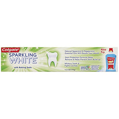 Close-up of Colgate Sparkling White Mint Zing Gel toothpaste label