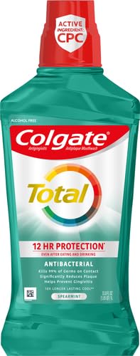 Close-up of Colgate Total Pro-Shield label with Spearmint flavor