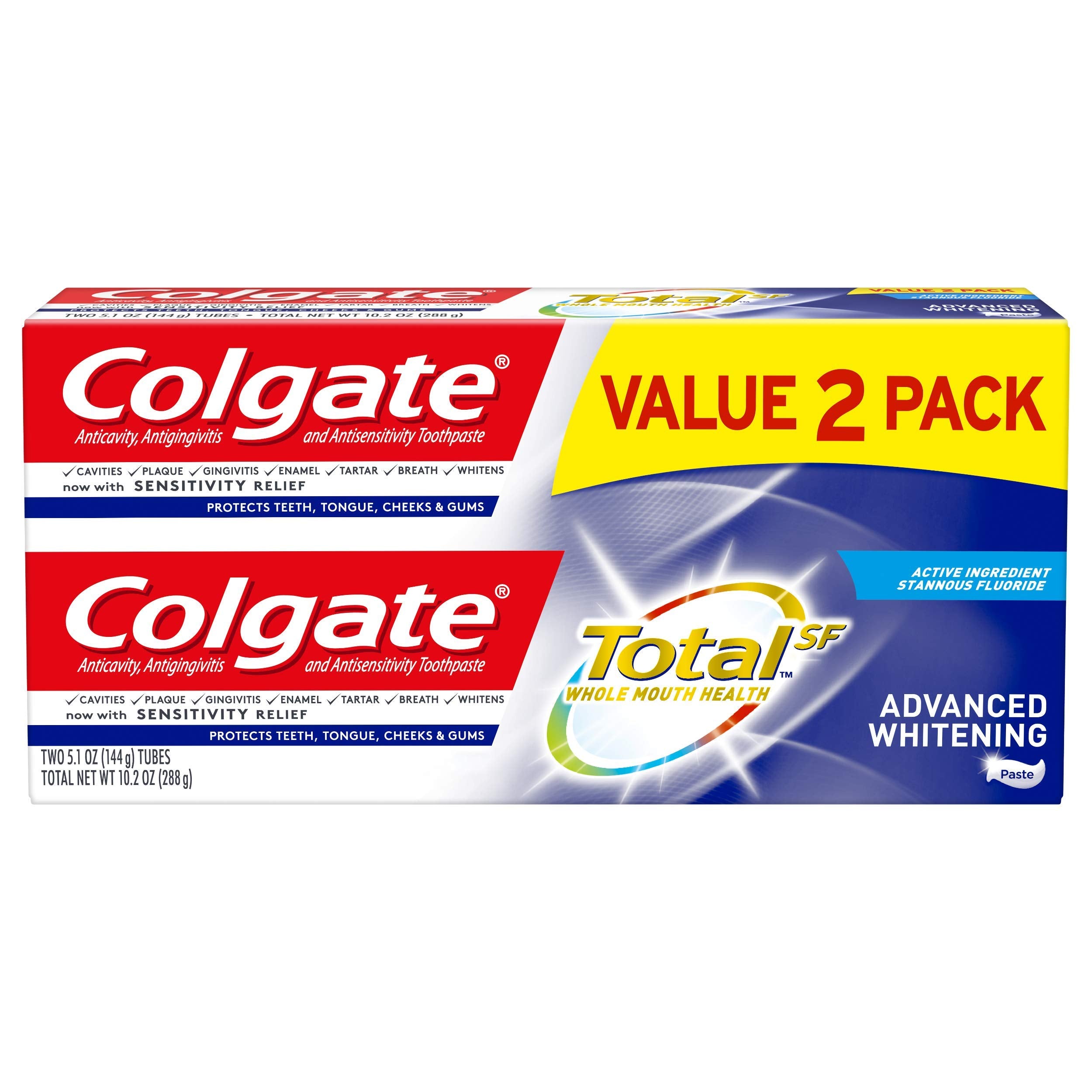 Colgate Total Advanced Whitening Toothpaste 5.1 oz 2-pack front view