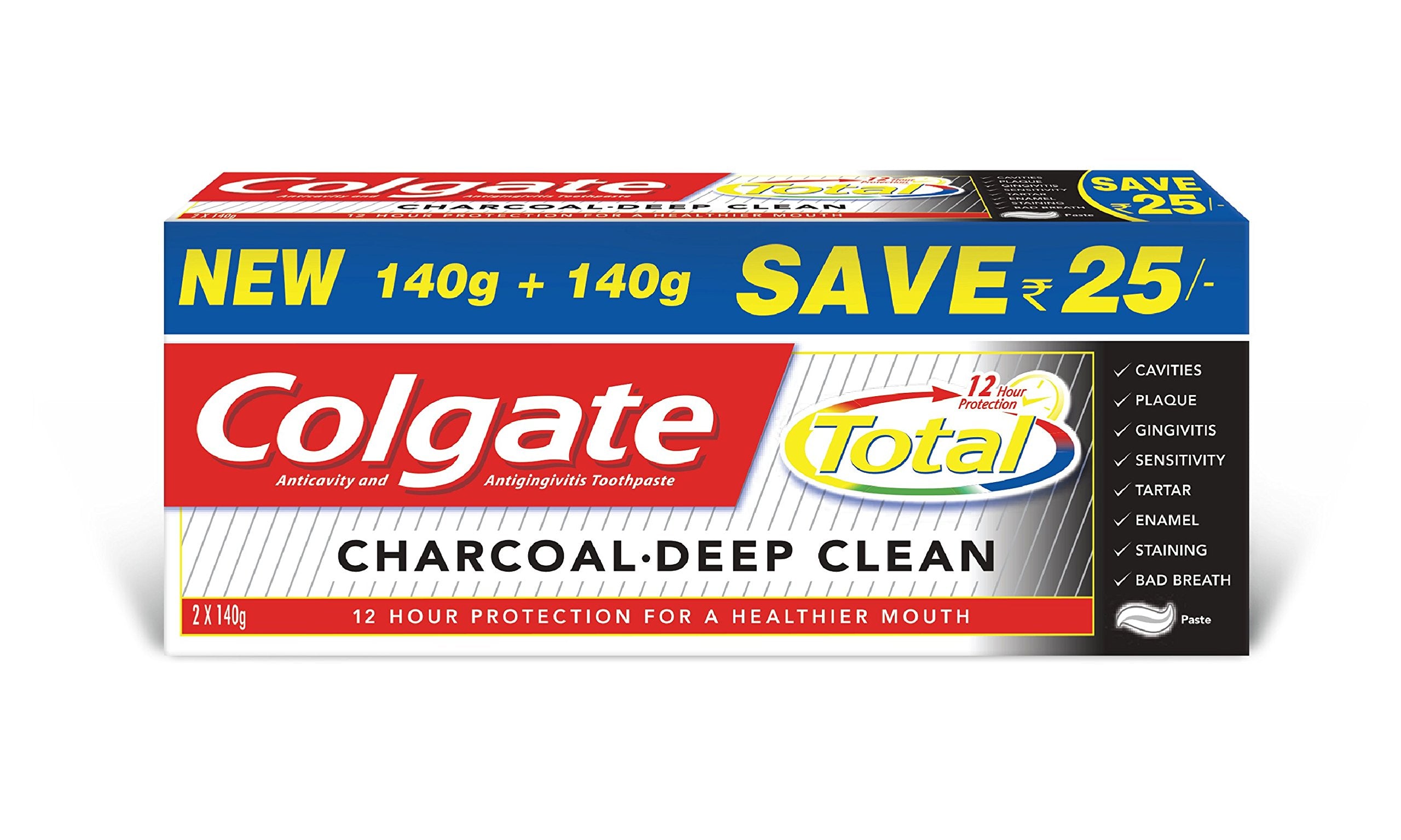 Colgate Total Charcoal Deep Clean Toothpaste 240g tubes side view