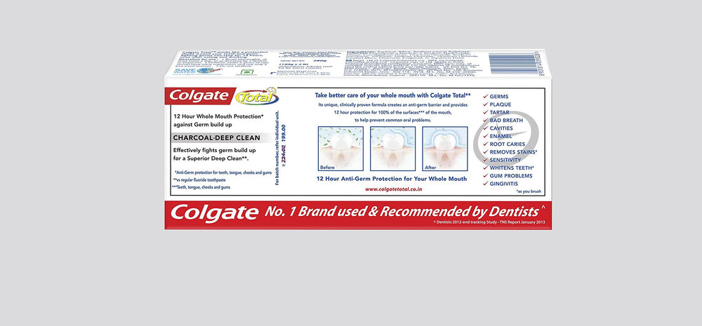 Close-up of Colgate Total Charcoal Deep Clean Toothpaste 240g