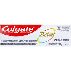 Pack of 12 Colgate Total Clean Mint travel-size toothpaste packaging