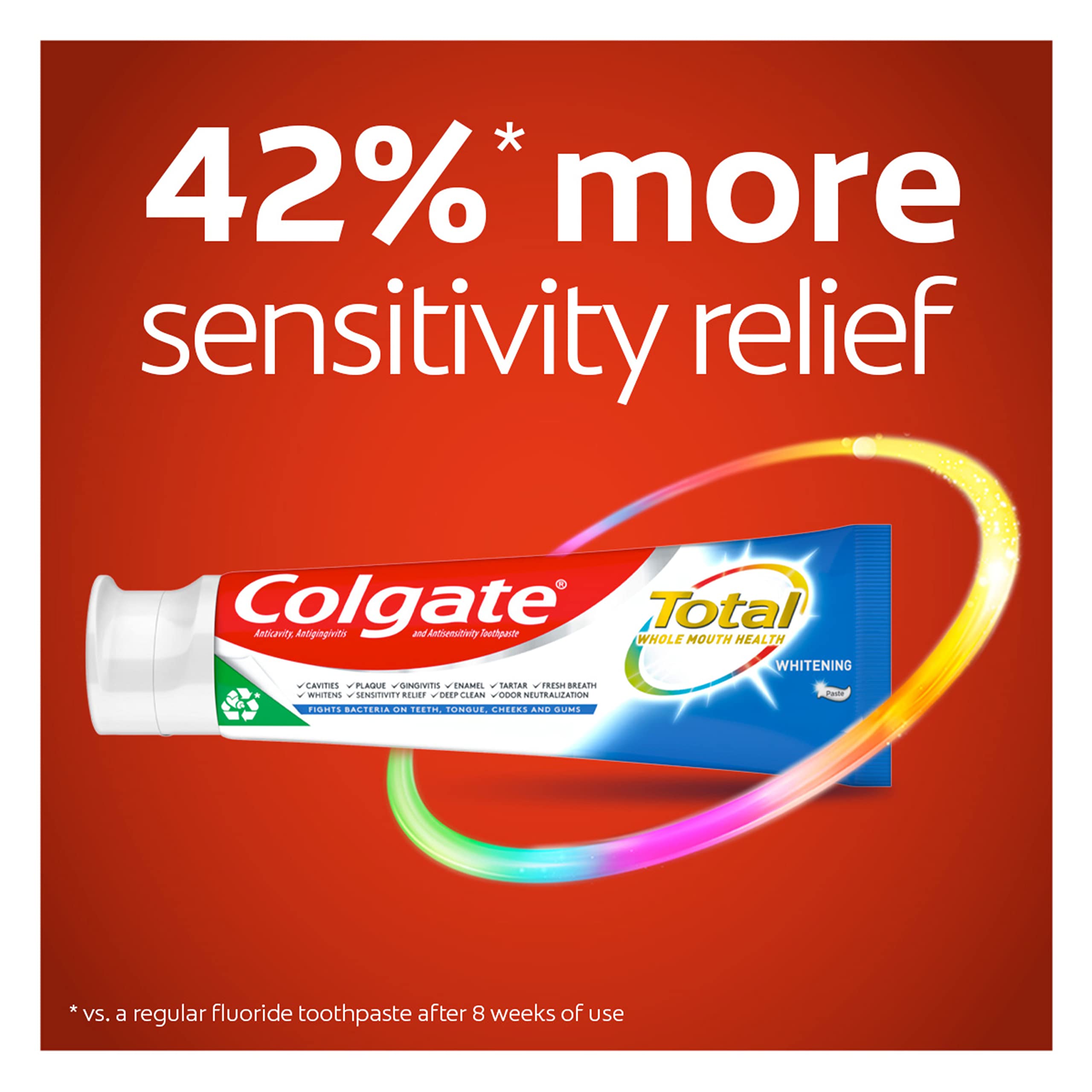 Back view of Colgate Total toothpaste pack showing product details