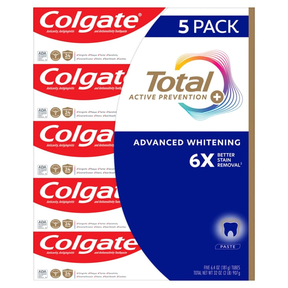 Front view of Colgate Total SF Advanced Whitening Toothpaste 6.4 oz Pack of 5