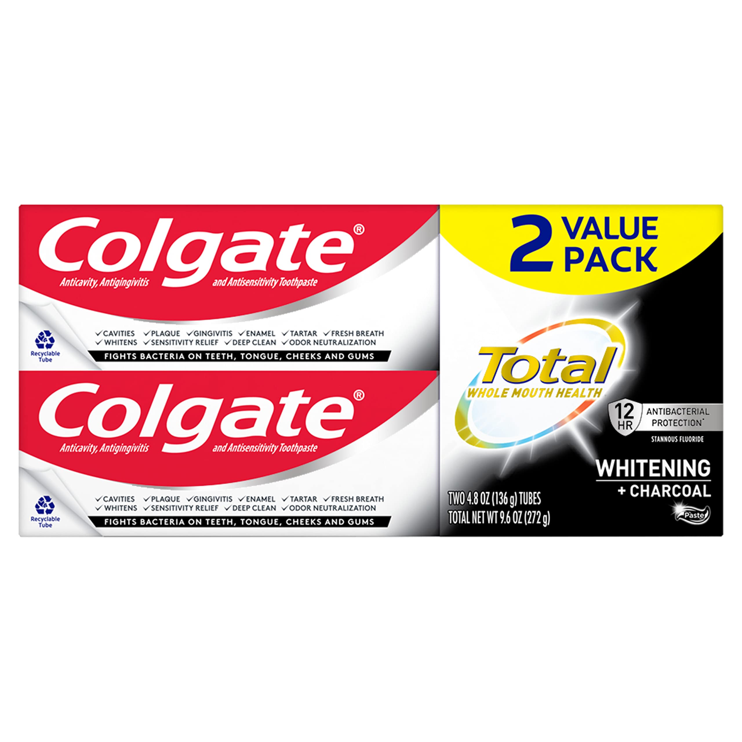 Hero image of Colgate Total Whitening + Charcoal Toothpaste 4.8 oz two-pack