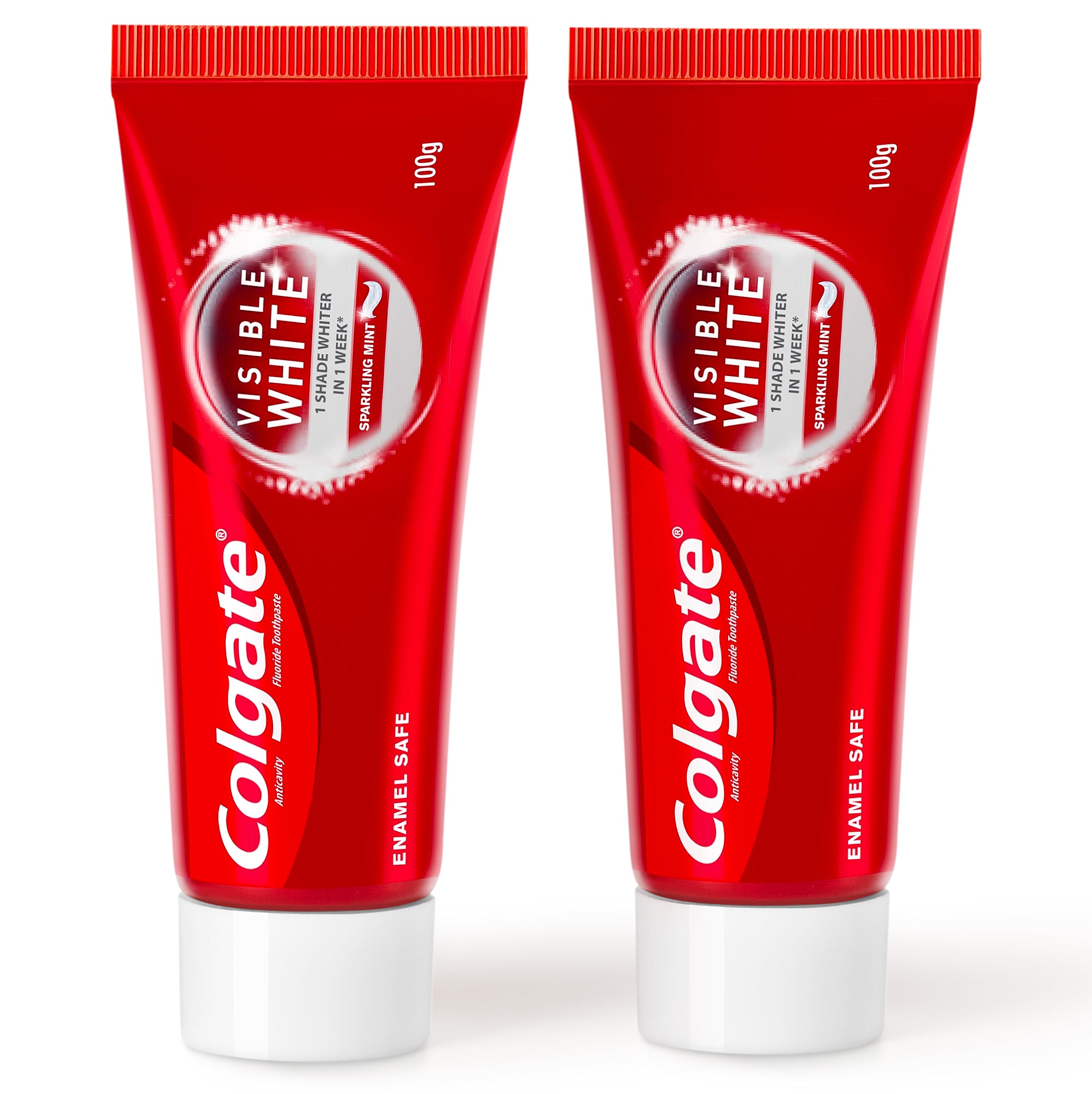 Front view of Colgate Visible White Dazzling White toothpaste saver pack 200g
