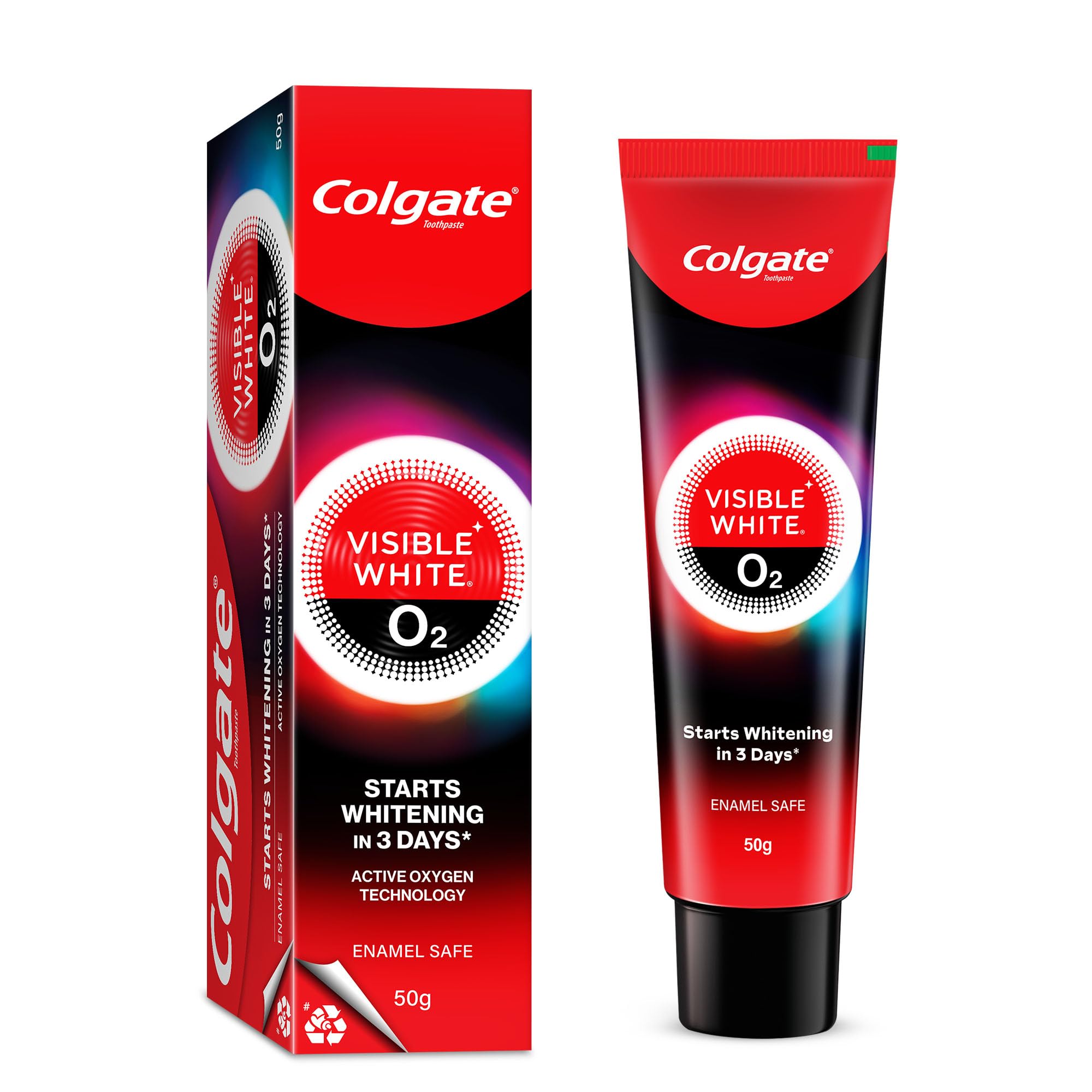 Colgate Visible White O2 toothpaste tube front view
