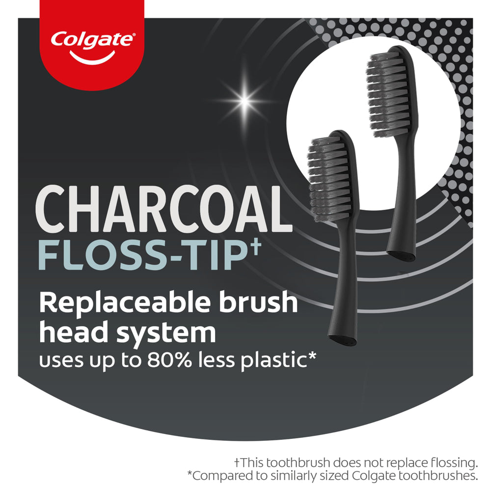 Close-up of ultra-soft charcoal-infused floss-tip bristles