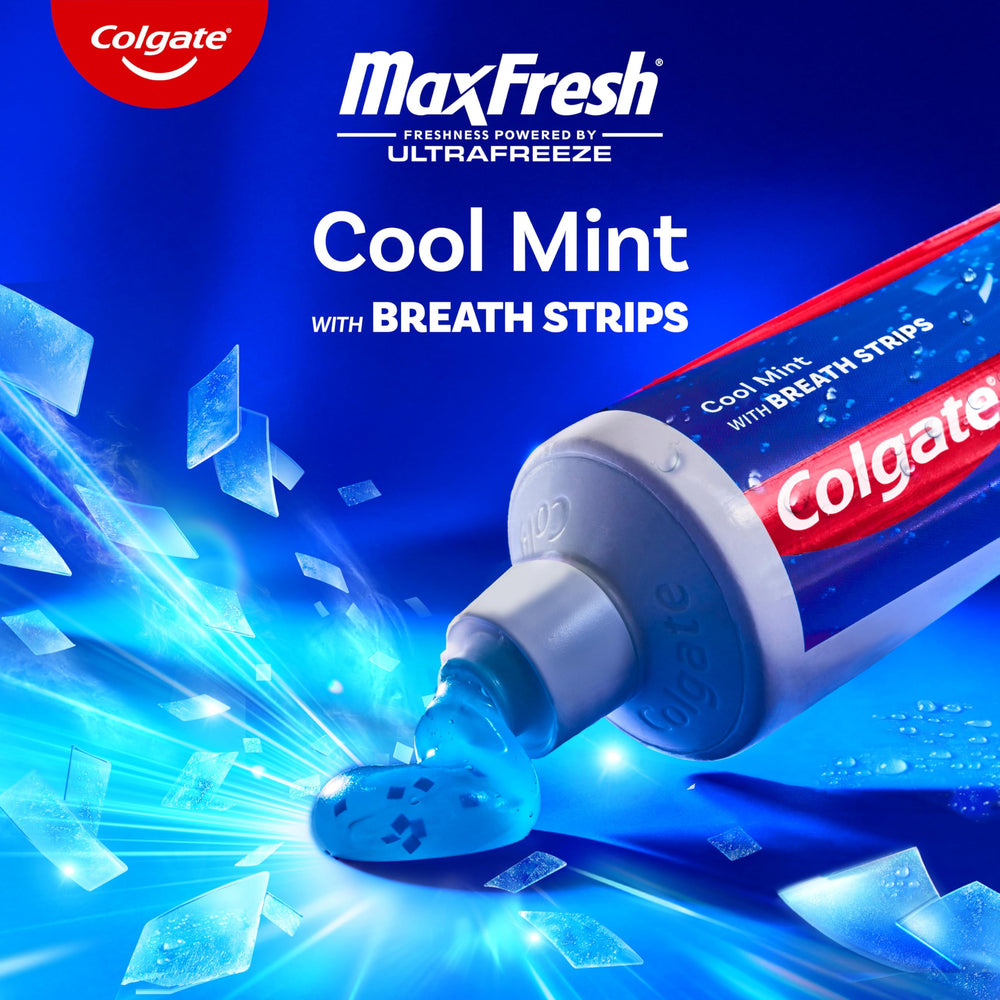 Close-up of Colgate Max Fresh Toothpaste with Mini Breath Strips - Cool Mint