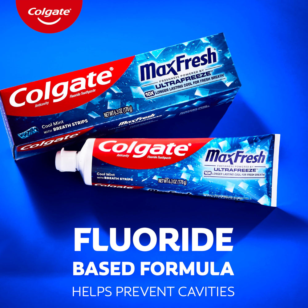 Side view of Colgate Max Fresh Travel Size toothpaste box