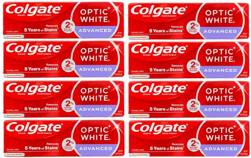Front view of Colgate Optic White Advanced Toothpaste 12-pack (0.75 oz tubes)
