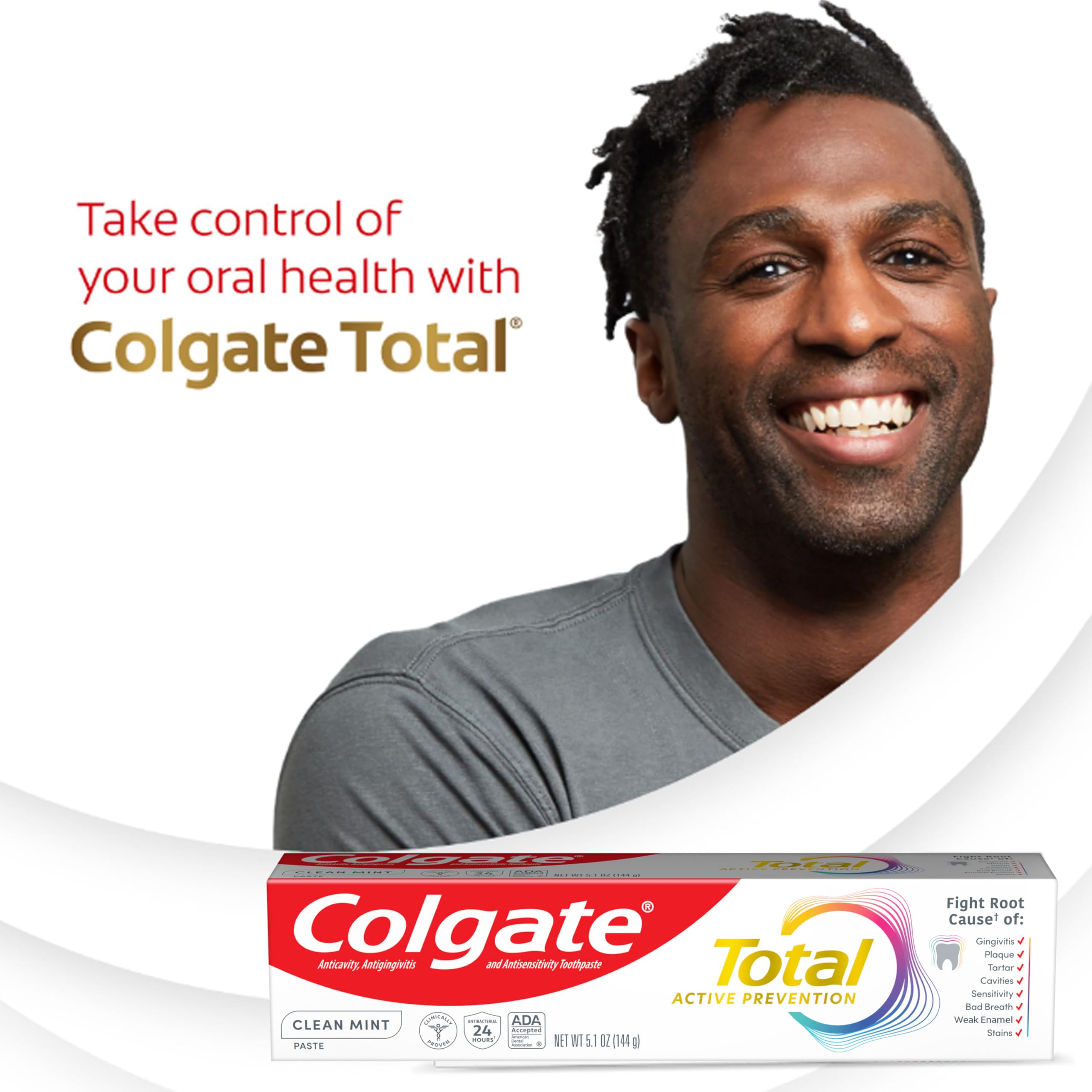 Colgate Total 4-pack Clean Mint packaging label