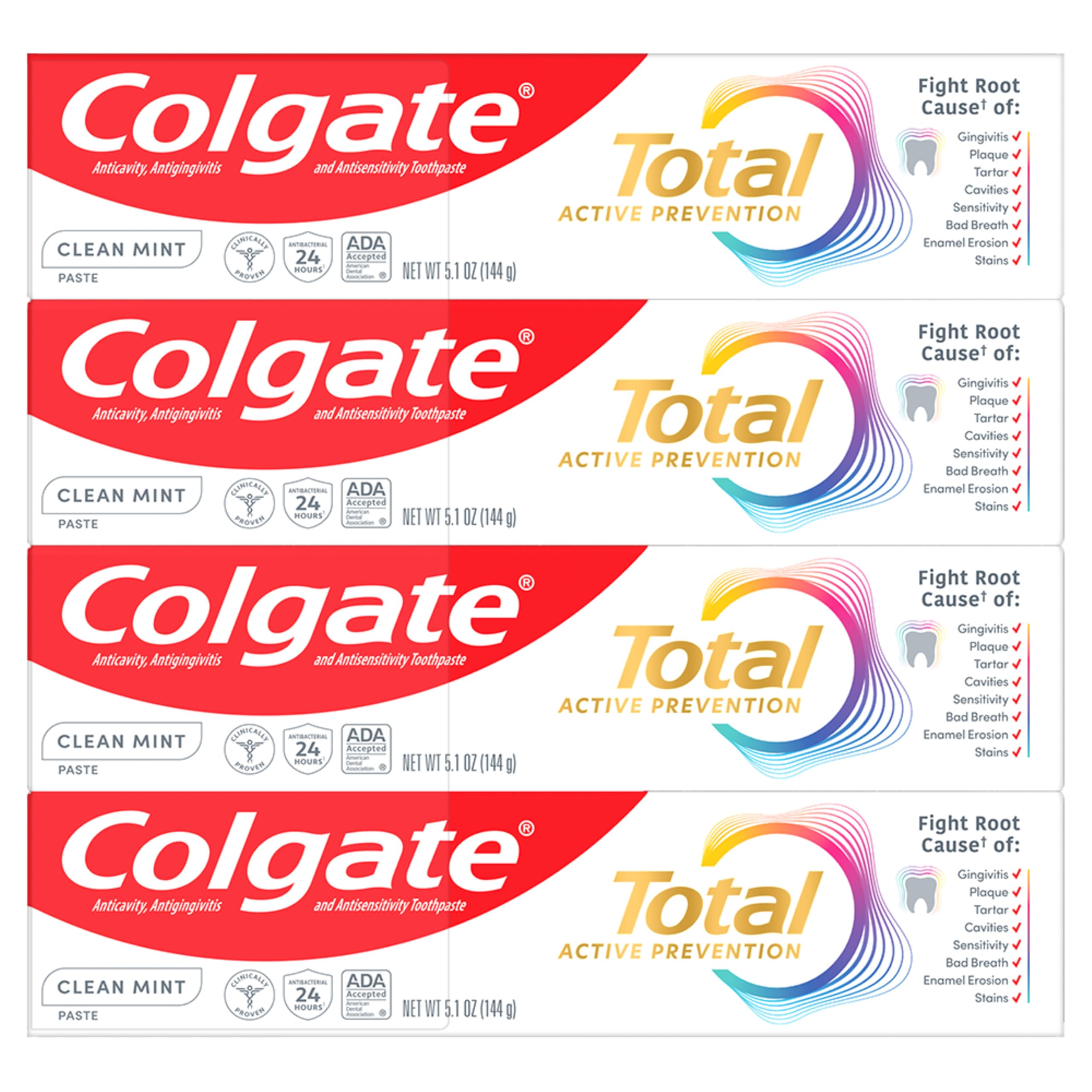 Colgate Total Clean Mint 4-pack toothpaste box front