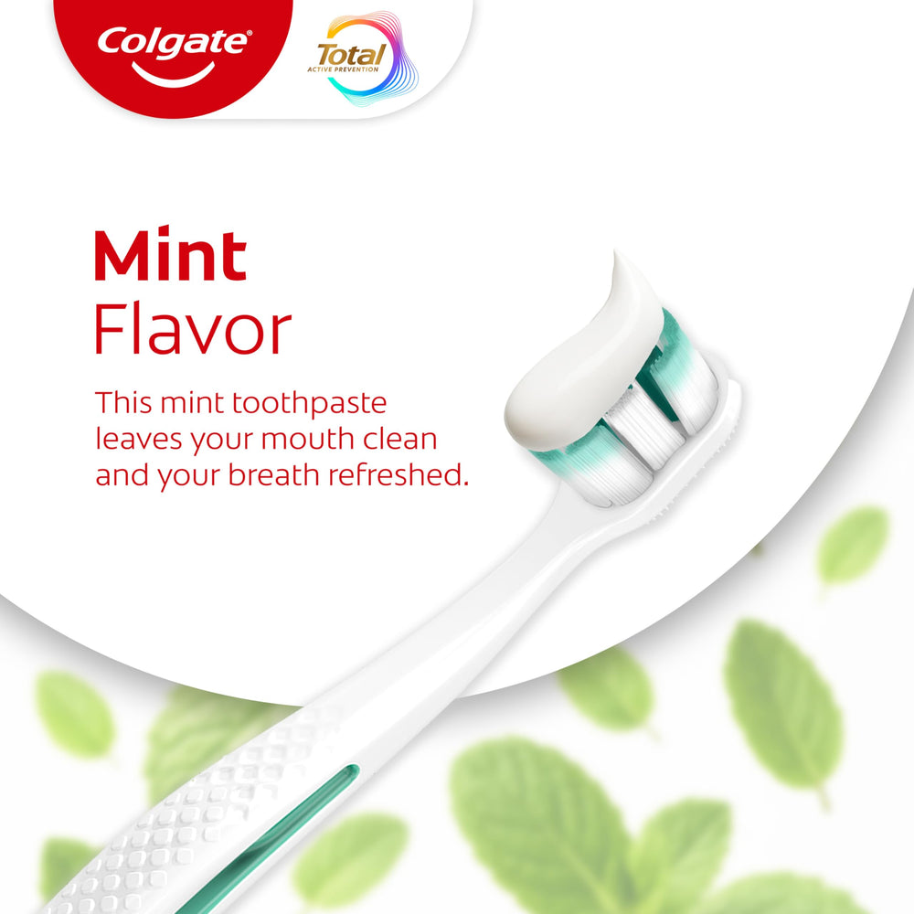 Close-up of Colgate Total Clean Mint toothpaste label