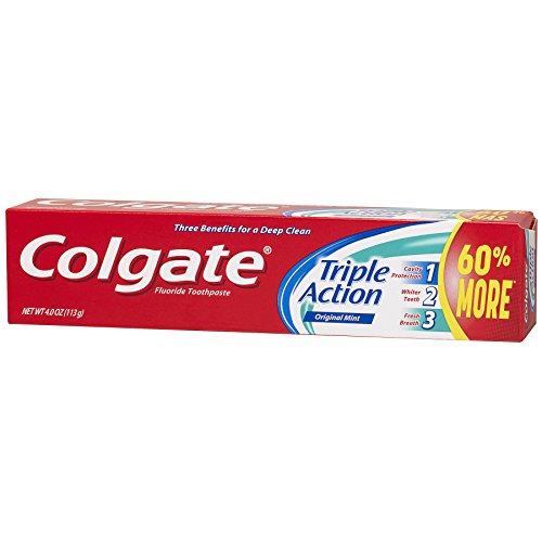 Six tubes of Colgate toothpaste displayed together