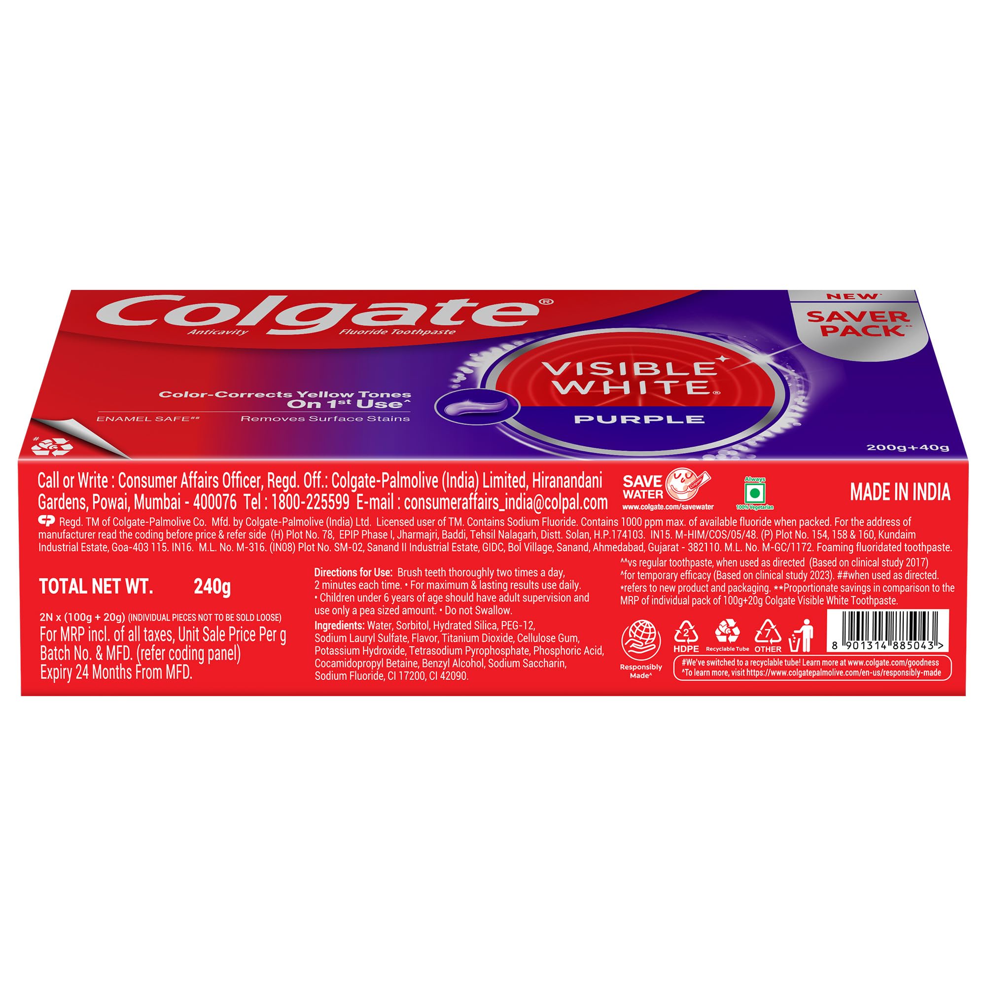 Product display of Colgate Visible White Purple Toothpaste 2-pack