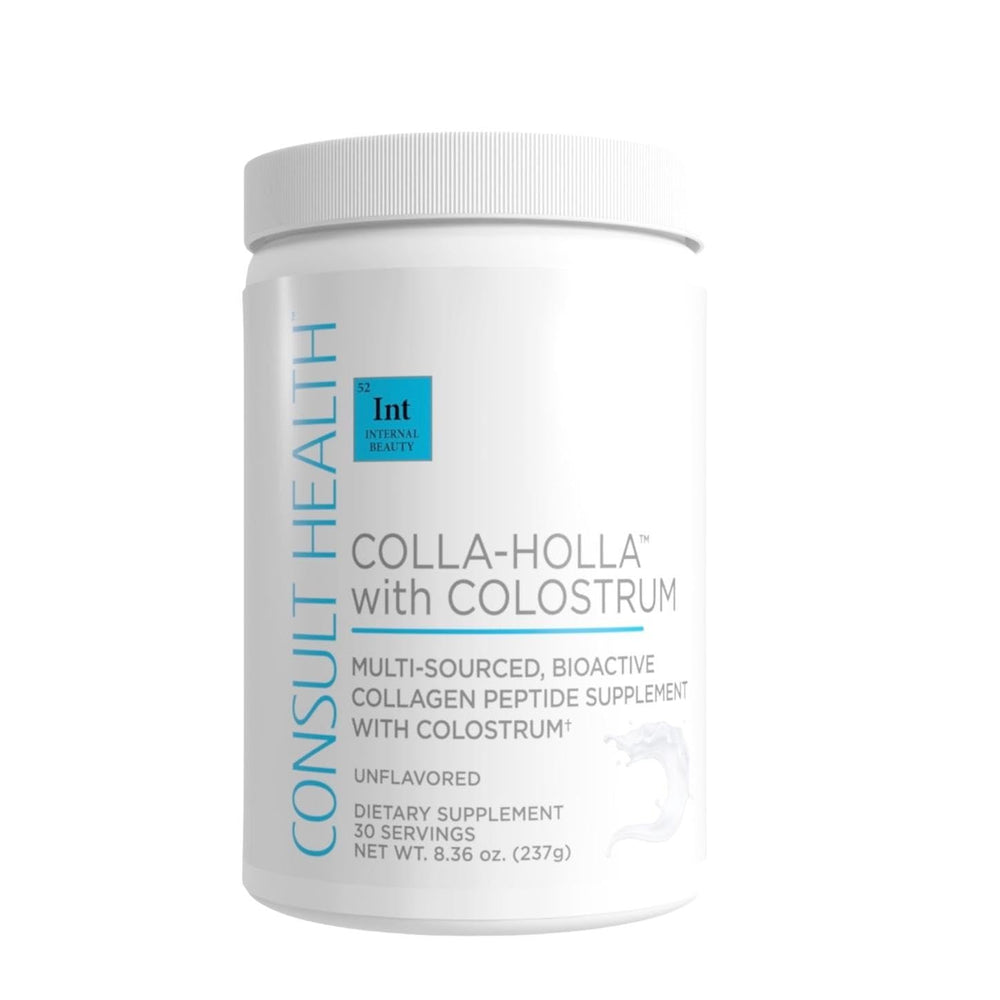 Front label of Colla Holla Verisol collagen with Colostrum, 8.36 oz